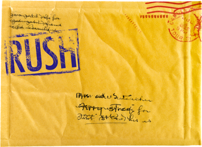 large manilla envelope, stamped rush.