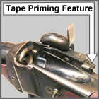 Closeup of rifle and tape priming feature.