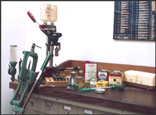 reloading equipment on a workbench