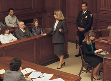 Courtroom populated with people
