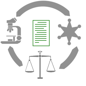 diagram of a report being communicated to law enforcement, the court system or prosecutor and the laboratory.