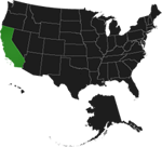 map of the United States with California highlighted.