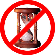 hourglass with a "no" sign