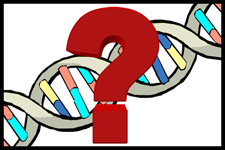 Graphic of DNA with question mark.