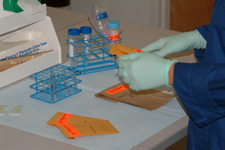 Image of Analyst handling evidence bags.