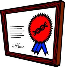 Image of framed certificate with DNA in ribbon