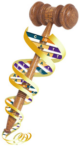 Image of a gavel with DNA around it